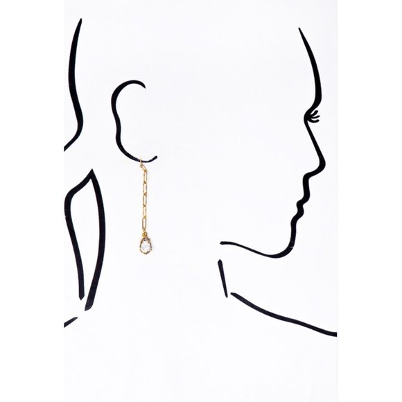 Gold Chain Teardrop Stone Linear Dangle Earrings - Picture 5 of 6